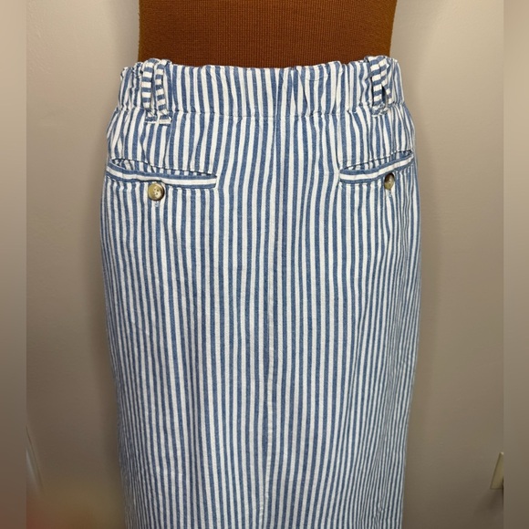 Breeches Striped Blue and White Striped Maxi Skirt Elastic Waist Size 12 - Picture 6 of 10